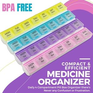 Weekly Pill Organizer with 28 Compartments